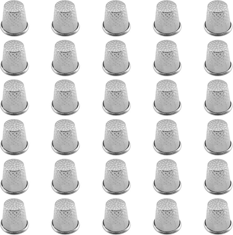 Coufce 30 Pcs Metal Sewing Thimble, Quilting Thimbles, Finger Shield, Silver Fingertip Protector Thimbles for Hand Sewing Craft Accessories - Image 1